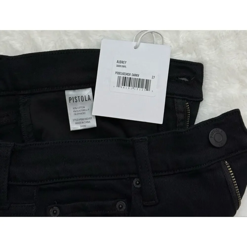 Pistola Audrey Mid Rise Skinny Jeans Dark Vinyl Black Stretch Size 27 NWT